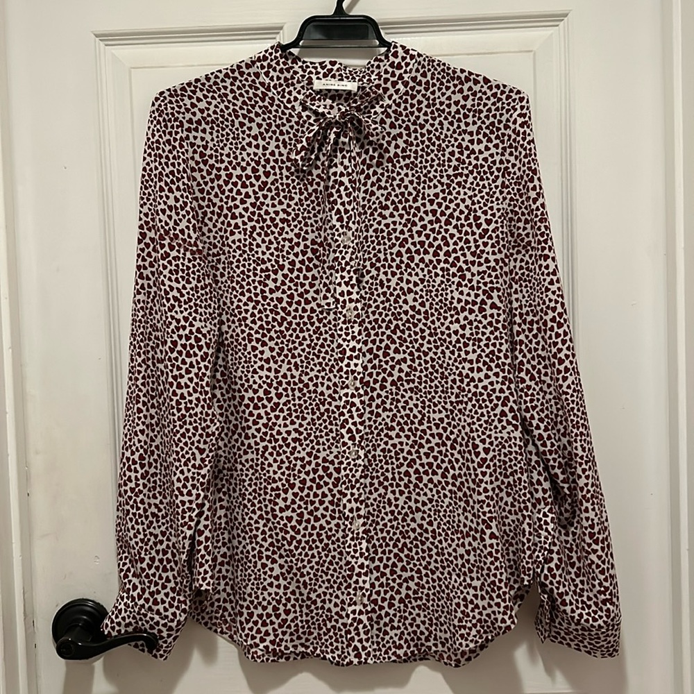 Anine Bing Holly Heart-Print Silk Blouse